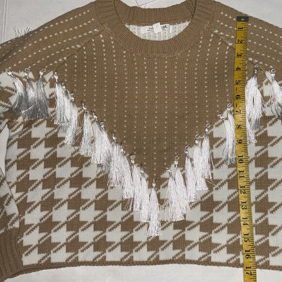 12th Tribe Sweater Womens S Western Houndstooth fringe Crop Cowgirl Boho Indie - Picture 7 of 8